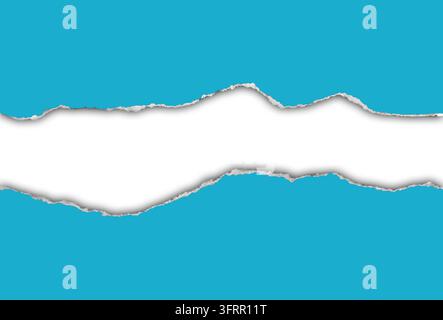 Hole ripped in blue paper on white background Stock Photo