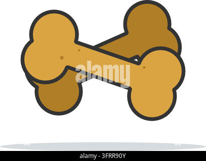 Flat vector illustration of two large golden brown dog bone biscuits crossed over each other with knobby ends, isolated on a white background. Stock Vector