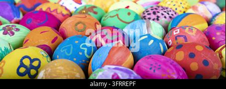 Painted eggs as an easter background, decoration Stock Photo