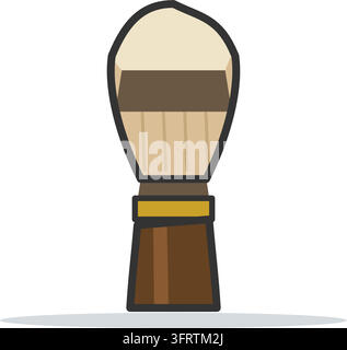 Flat vector illustration of a badger shaving brush with a dark walnut handle, brass collar and soft bristle fan, isolated on a white background. Stock Vector