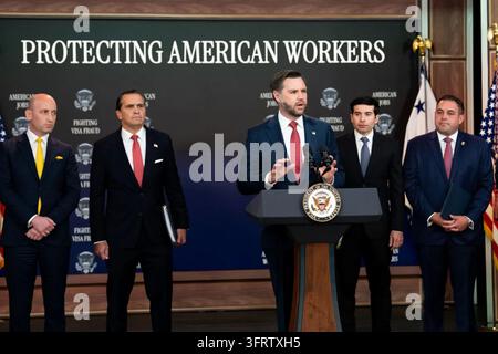 Protecting Leader Vice President JD Vance speaks during a campaign rally at HME, Inc ...