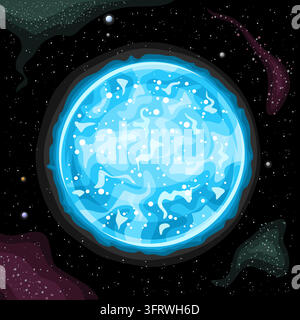Vector illustration of Zeta Puppis Star, astronomical poster with cartoon design bluish-white massive star photosphere on black starry background, squ Stock Vector