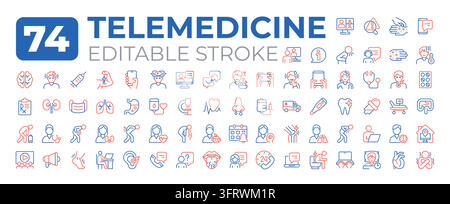 Telehealth service two color line icons set collection Stock Vector