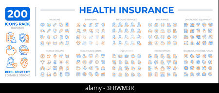 Health insurance two color line icons set collection Stock Vector