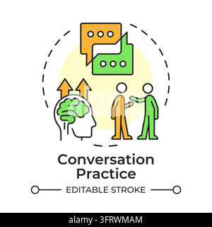Conversation practice flat linear concept icon Stock Vector