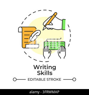 Writing skills flat linear concept icon Stock Vector