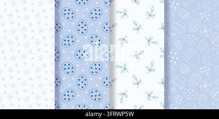 Set of delicate blue Easter themed patterns Stock Vector