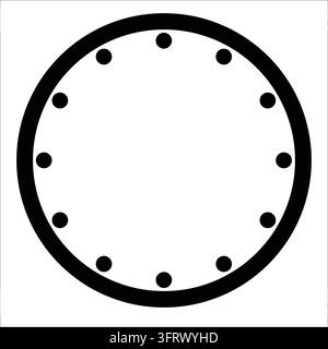 Clock face. Blank hour dial. Dots mark hours. Simple flat vector illustration. Stock Vector