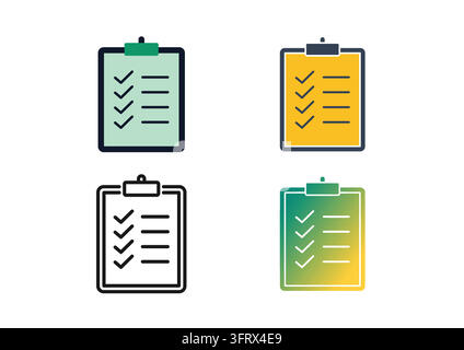 Vector set of clipboard clipboards featuring check marks and task lists, designed in flat colors, clean line art, and smooth gradients. Ideal for task Stock Vector