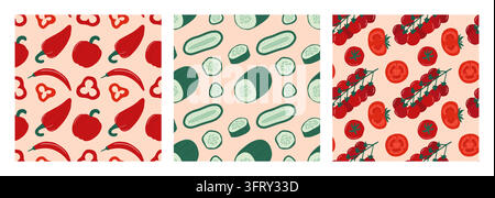 Set of three seamless vegetable patterns Stock Vector