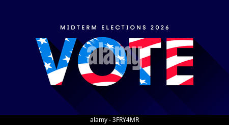 Vote Midterm elections 2026 banner, USA elections 2026 text Stock Vector