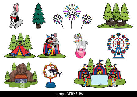 Circus clown show Ferris wheel Stock Vector