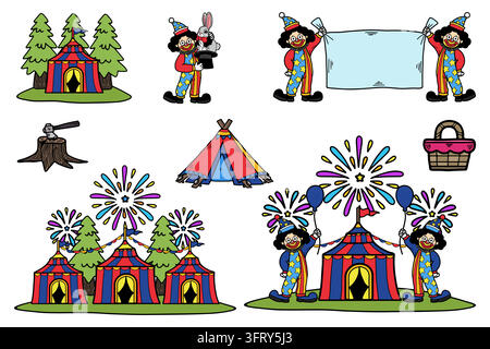 Clown circus tent camping recreation Stock Vector