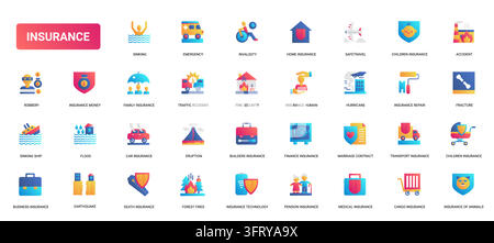 Colorful insurance symbols showing health, home, travel, accident, vehicle and property protection for safety planning and financial risk coverage gradient flat icons set vector illustration Stock Vector