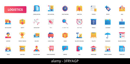 Colorful logistics and delivery service symbols covering shipping, tracking, warehouse, cargo, transport and supply chain operations gradient flat icons set vector illustration Stock Vector