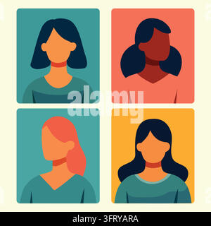 Beautiful woman portrait with dark hair, vector illustration of a female avatar and profile in a modern minimalist style Stock Vector