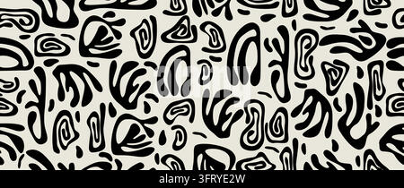 Vector seamless background. Minimalistic abstract floral pattern. Modern print in black color on a light background. Ideal for textile design Stock Vector