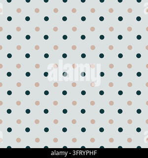 Seamless geometric dusty pink and teal polka dot pattern on light grey background. Minimalist vintage vector background for wallpaper and fabric Stock Vector