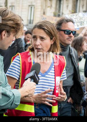 CGT union secretary general Sophie Binet, center, attends a protest on ...