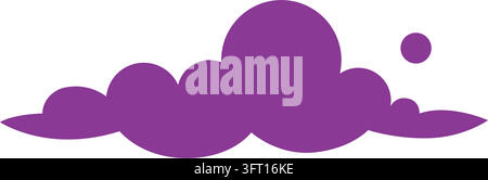 Purple cloud silhouette with rounded shapes and floating circle. Minimal weather illustration on white background Stock Vector
