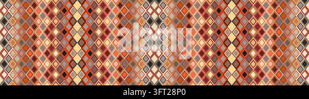 Colorful geometric background with repeating harlequin diamonds in orange, red, brown and beige. Retro circus-inspired ornament for textiles Stock Vector