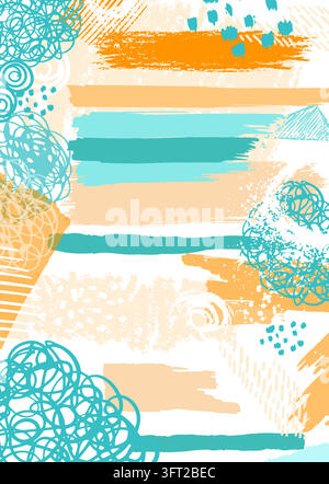 The background is colored blue and orange brushstrokes. Hand drawn. Not AI, vector illustration. Stock Vector