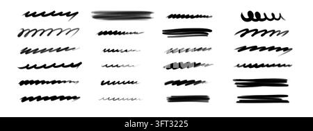 Hand-drawn marker strokes. Brush lines create vibrant highlights for text accents, perfect for creative designs with underlines and artistic marks Stock Vector