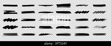 Marker and pen hand drawn lines. Vector brush underline strokes in black color for adding colorful accents to creative designs and artistic projects Stock Vector