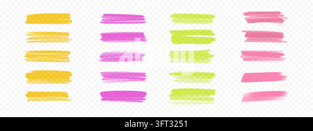 Colorful marker strokes. Vector collection of sketched accents featuring vibrant highlights, doodles, and chalk-style marks perfect for adding creativ Stock Vector