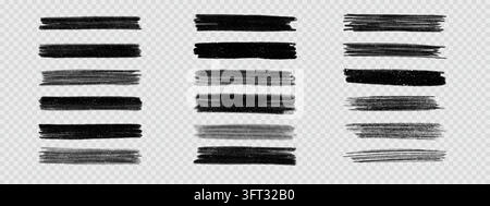 Chalk and marker underline strokes. Set of vector black hand drawn pen lines perfect for creative projects Stock Vector