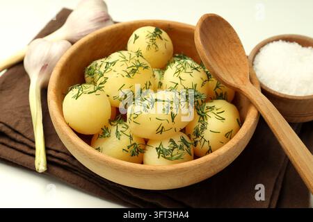 Concept of tasty food with boiled young potatoes, space for text Stock ...
