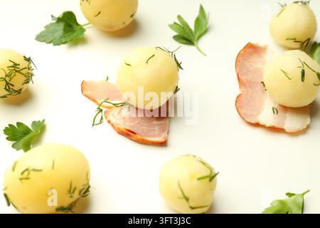 Concept of tasty food with boiled young potatoes Stock Photo - Alamy