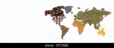 Map of world made from different kinds of spices Stock Photo
