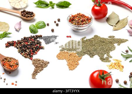 Map of world made from different kinds of spices Stock Photo