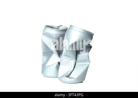 Blank crumpled cans isolated on white background Stock Photo