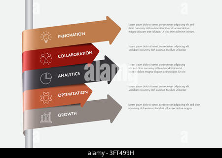3D Curved Ribbon Arrow Infographic Diagram with 5 Steps Stock Vector