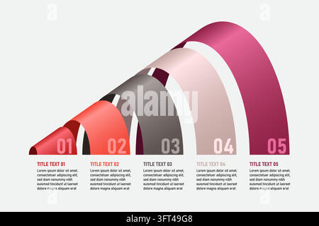 3D Curved Ribbon Infographic Chart with Five Steps Stock Vector