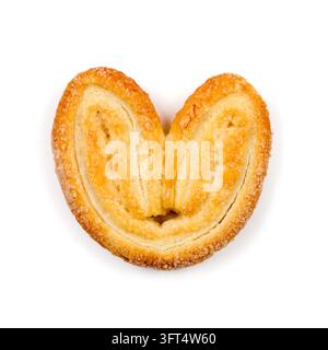Cookies puff ears with sugar. One cookie close-up on a white background. Stock Photo