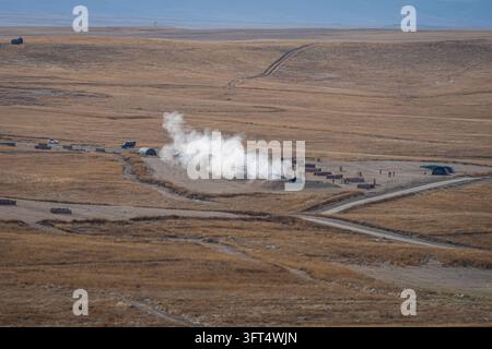 Turkey Rocket Ranges Turkish Army artillery batteries deploy and fire in unison, sending ...