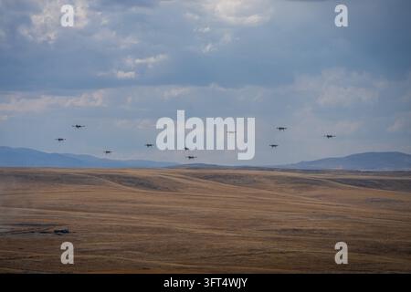 Turkey Rocket Ranges A swarm of STM KARGU rotary-wing loitering munition (kamikaze) drones ...
