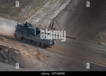 Turkey Rocket Ranges Land Forces T-155 F?rt?na self-propelled howitzers maneuver across the ...