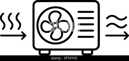 Heat Pump with Warm and Cool Airflow Arrows, Monochrome Icon Stock Vector