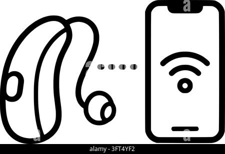 Hearing aid connected to smartphone wireless connection icon Stock Vector
