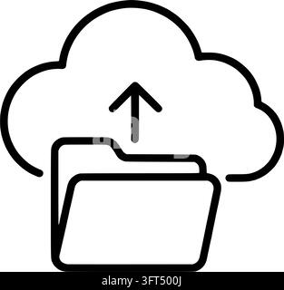 Folder Uploading into Cloud, Monochrome Vector Icon Stock Vector