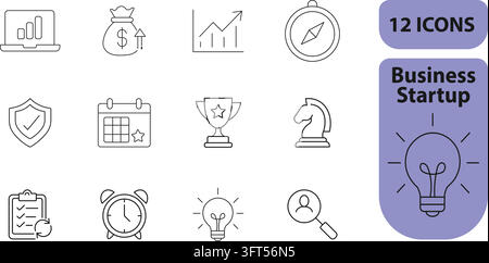 Business startup line icon set for success strategy marketing concept Stock Vector
