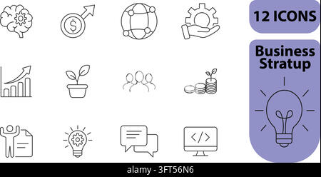 Creative business strategy and corporate startup line icon collection Stock Vector