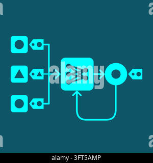 Supervised learning concept illustration: labeled examples tune model parameters toward a correct prediction Stock Vector