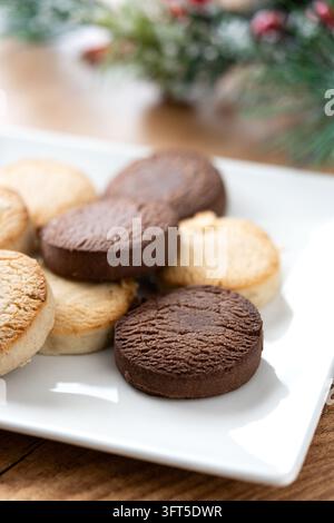 Close-up of assorted Spanish shortbread cookies on woodne table Stock Photo