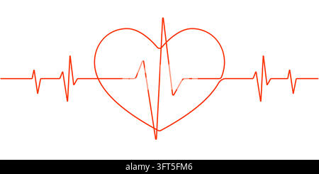 Heart beat . Medical concept. Heart and cardiorgam. One line drawing. Stock Vector