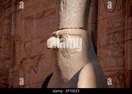 Statue of the god Horus in the temple of Edfu, Egypt Stock Photo